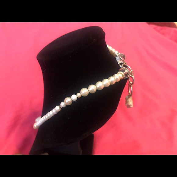 White druzy geode pearl and silver necklace - Picture 4 of 5